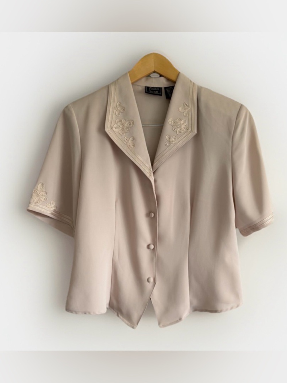 Vintage Laura Scott Embroidered Button Blouse Top 10 Y2K Office Siren Coquette